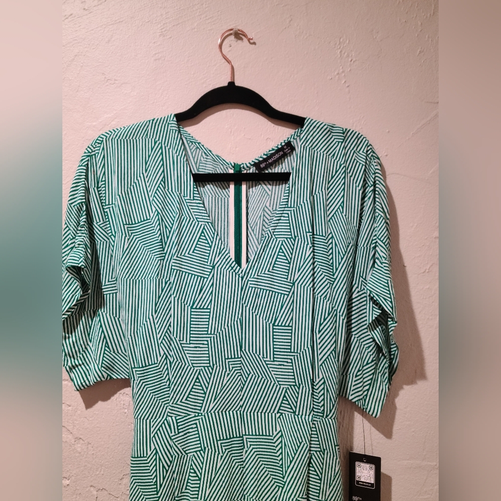 Green and White Geometric jumpsuit